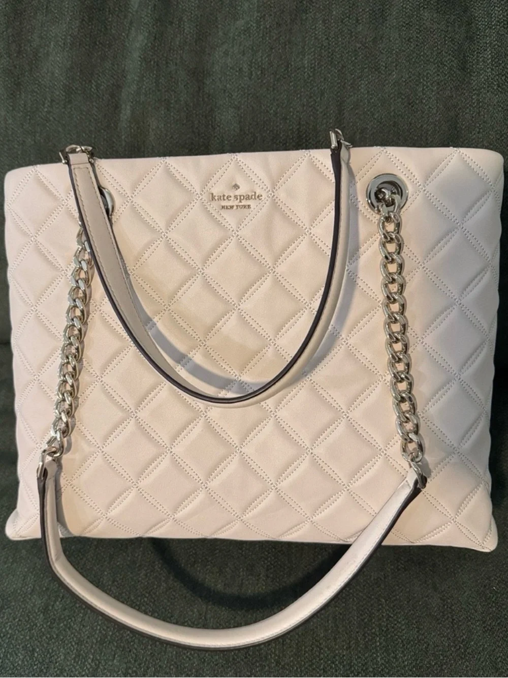 kate spade White Quilted Chain-Handle Tote